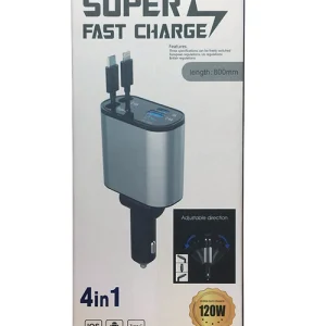 20W Fast Car Charger with 80CM Retractable Type-C Charging for 4 Devices – Universal Car Mobile Charger for All Smartphones & Tablets (Car Charger)