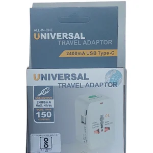 2 USB Universal Travel Adapter with Built in Dual Charger Ports Plug International Adapter All in One Portable Travel Adapter (2 USB and Type C Travel Adapter White)