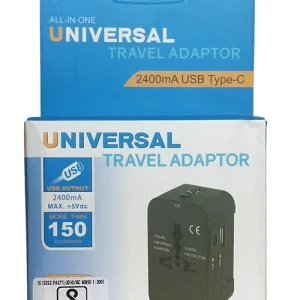 USB and Type-c Universal Travel Adapter 2400mAh with Built in Dual Charger Ports Plug International Adapter All in One Portable Travel Adapter